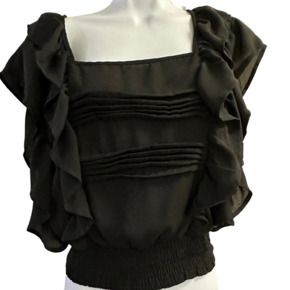 Haute Monde Black Ruffled Square-Neck Blouse - Picture 2 of 5